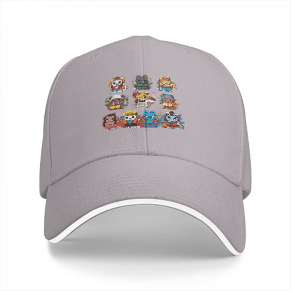 Black Baseball Cap With Cute Anime Character Mashup Print