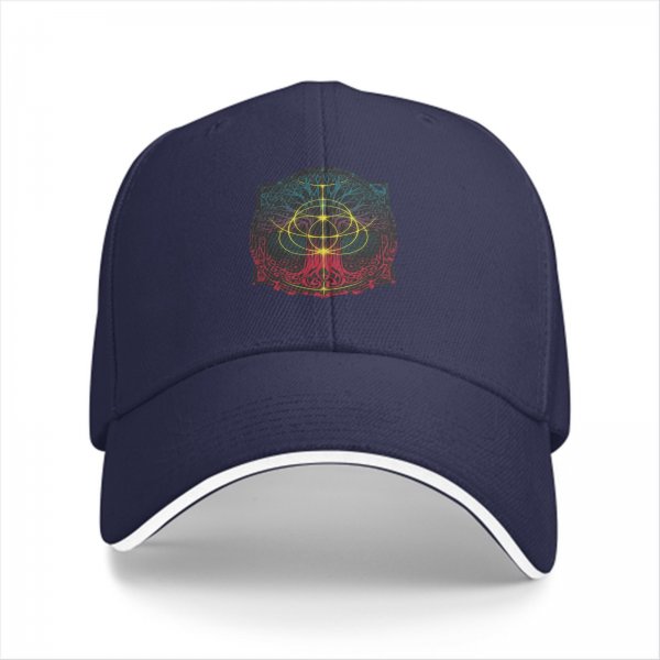 Black Baseball Cap With Colorful Mystical Geometric Emblem Print