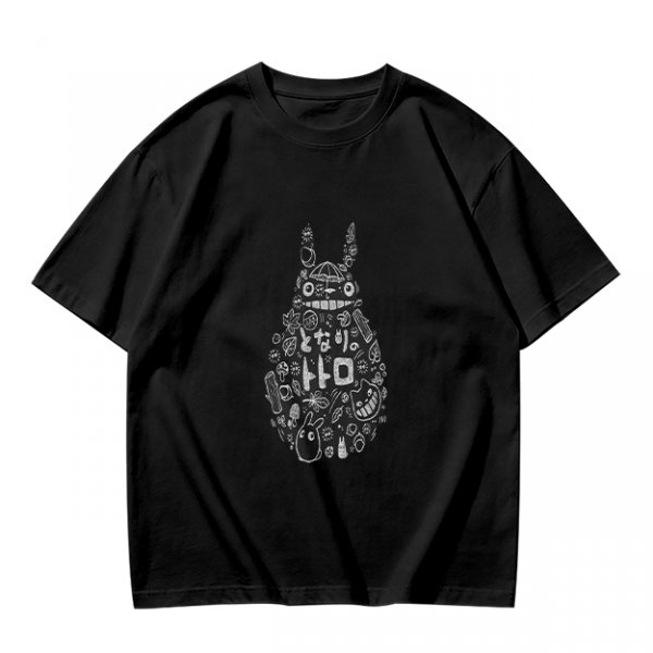 Olive T-shirt with Totoro Doodle Art Print