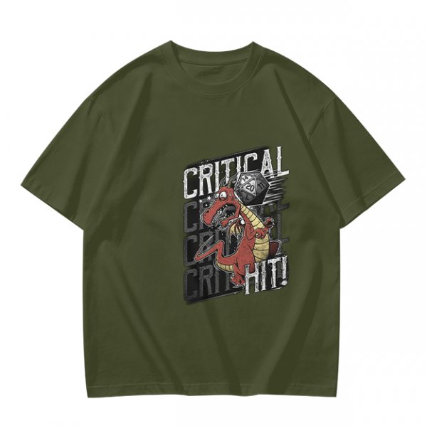 Critical Hit Dragon D20 DnD Themed Graphic T-Shirt