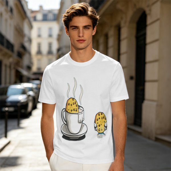 Olive T-Shirt With Funny Cookie In Coffee Cup Print