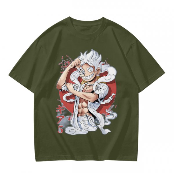 One Piece Gear 5 Luffy Graphic Print Olive T-Shirt