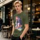 Olive Graphic T-Shirt with Muscular Figure Holding Red Device and Night Watch Text