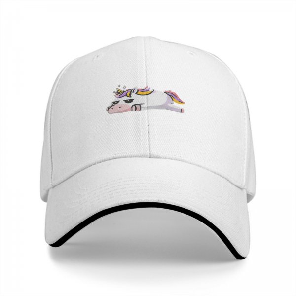 Black Baseball Cap With Lazy Unicorn Graphic Print