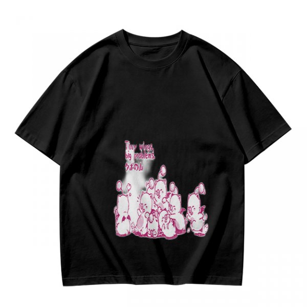 Olive Green T-Shirt With Pink Whimsical Graphic Print