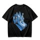 Olive T-shirt with retro blue cartoon car and characters graphic
