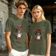 Olive graphic t-shirt with nervous raccoon and 'all of my systems nervous' text