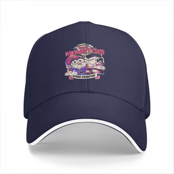 Black baseball cap with local monsters blood donation graphic print