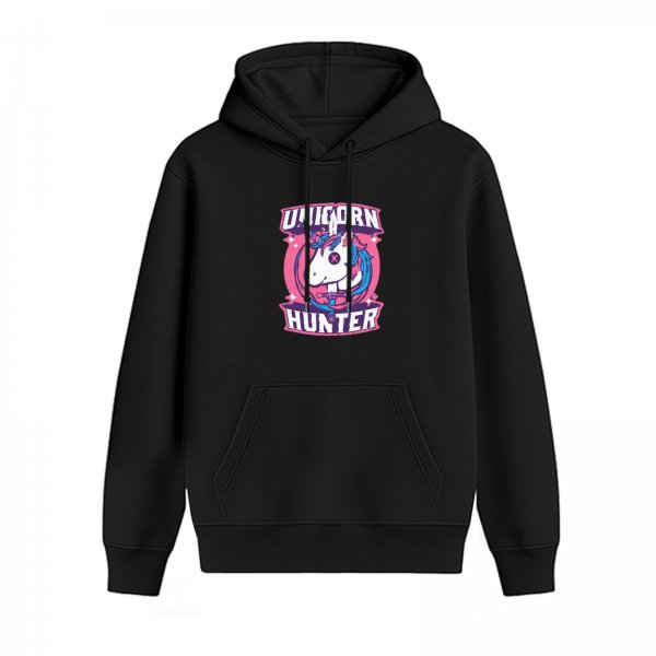 Black hoodie with Unicorn Hunter graphic print