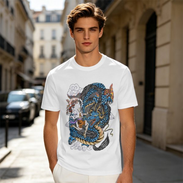 Olive Anime Dragon Graphic Short Sleeve T-Shirt