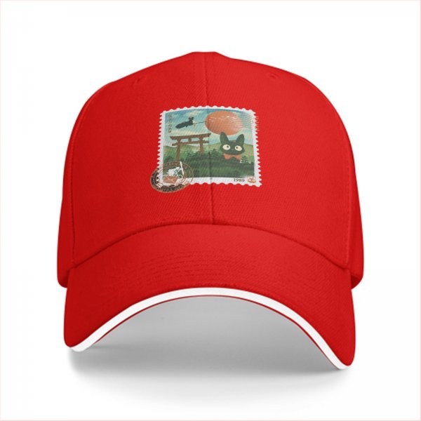 Black Baseball Cap with Anime Stamp Print Design