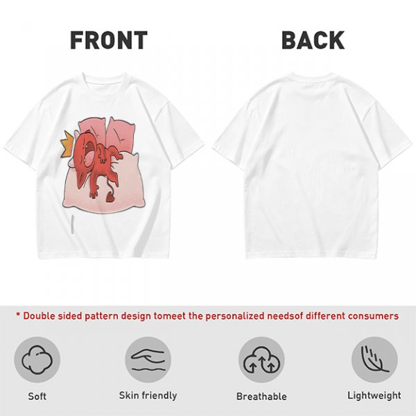 Olive T-Shirt With Cute Red Imp Yawning On Pillows Print
