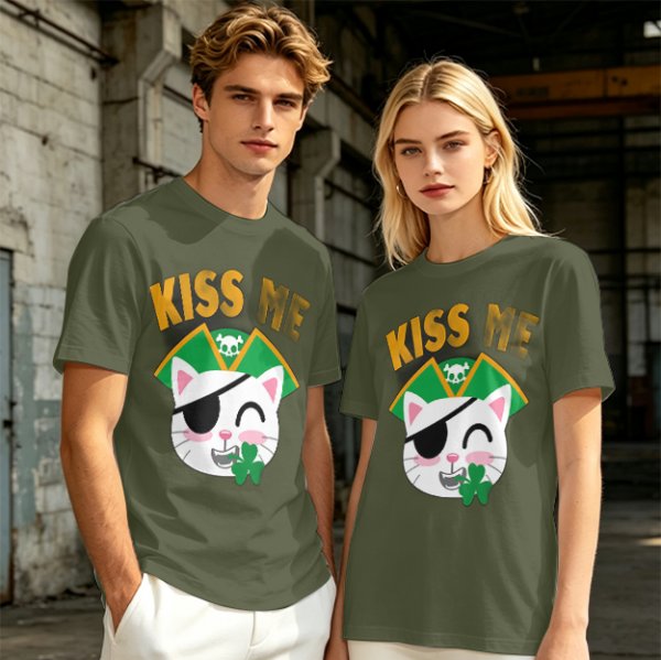 Kiss Me Pirate Cat Shamrock Graphic T-Shirt