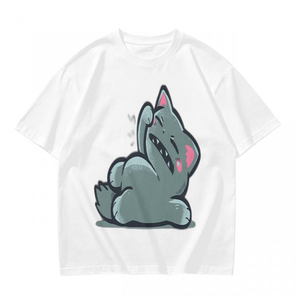 Olive T-Shirt With Embarrassed Gray Cat Graphic Print