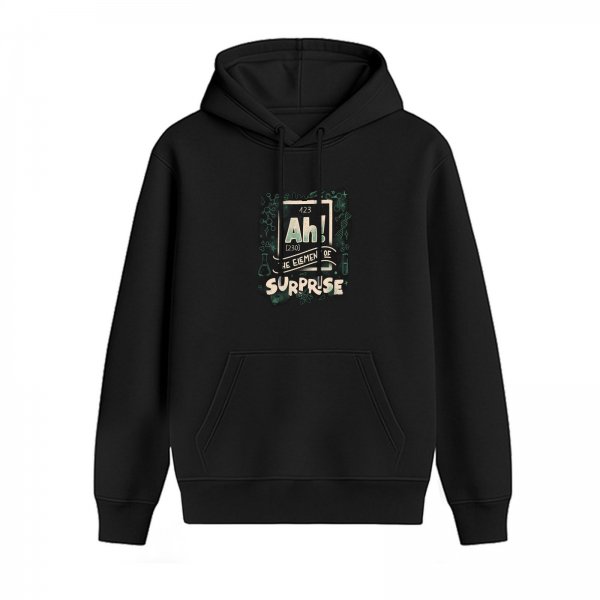 Black Hoodie With Funny Periodic Table 'Element Of Surprise' Print