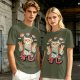 Olive T-Shirt With Cat Sushi Chef Juggling Sushi Print