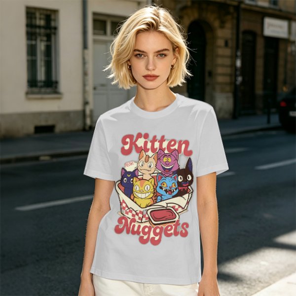 Olive graphic t-shirt with kitten nuggets print
