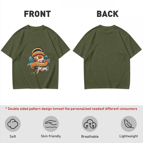Olive T-Shirt With Angel Pizza Slice 'Heaven's Slice' Graphic