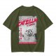 Olive green t-shirt with Catzilla giant cat monster graphic print