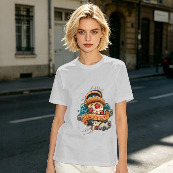 Olive T-Shirt With Angel Pizza Slice 'Heaven's Slice' Graphic