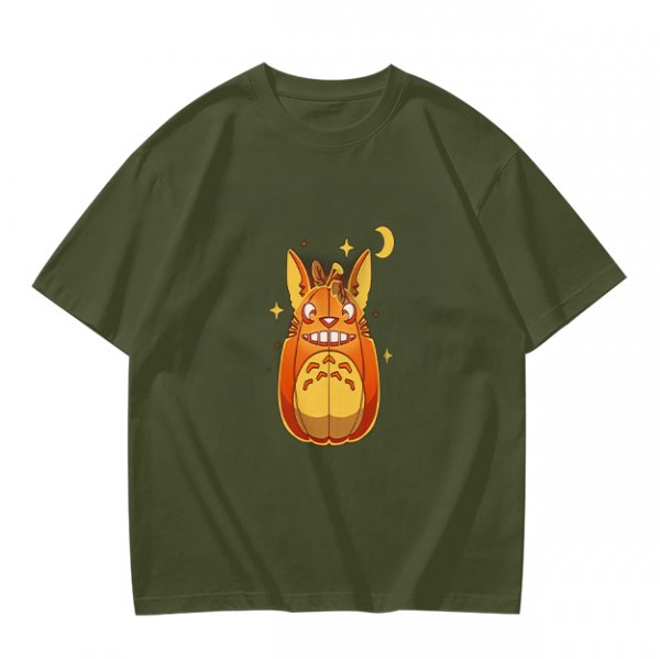 Olive T-Shirt With Cute Pumpkin Creature And Moon Star Print