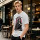 Olive T-Shirt Featuring Grim Reaper Holding Coffee and Scythe
