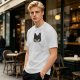 Olive Green T-Shirt With Black Cat Head Graphic Print