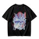 Olive green t-shirt with cat bus and Japanese traditional art print