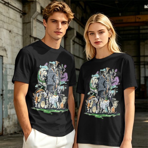 Olive T-shirt with Studio Ghibli Character Mashup Art Print
