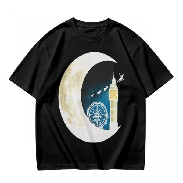 Olive T-Shirt with Crescent Moon London Skyline Flying Figures Print