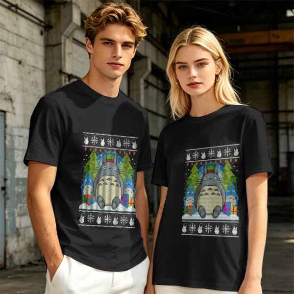 Totoro Christmas Ugly Sweater Style Graphic T-Shirt