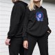 Black hoodie with neon gothic character graphic print