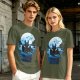 Olive T-Shirt Featuring Dragon Silhouette Under Full Moon