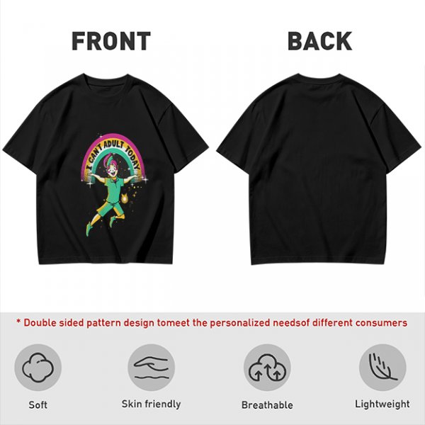 Olive Graphic T-Shirt With 'I Can't Adult Today' Rainbow Design