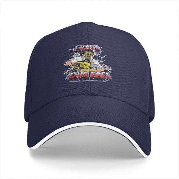Black baseball cap with horror chainsaw graphic 'I HAVE YOUR FACE'