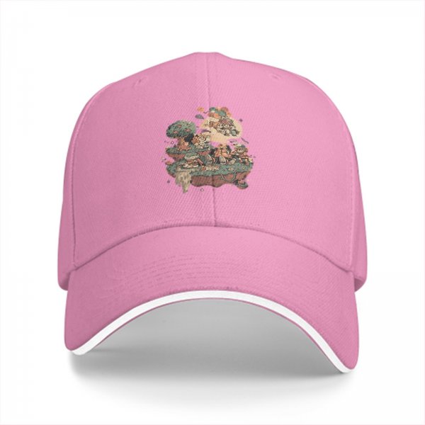 Black Baseball Cap With Whimsical Floating Island Art Print