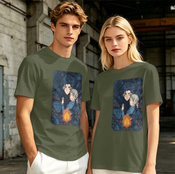 Howl's Moving Castle Anime Graphic Olive T-Shirt