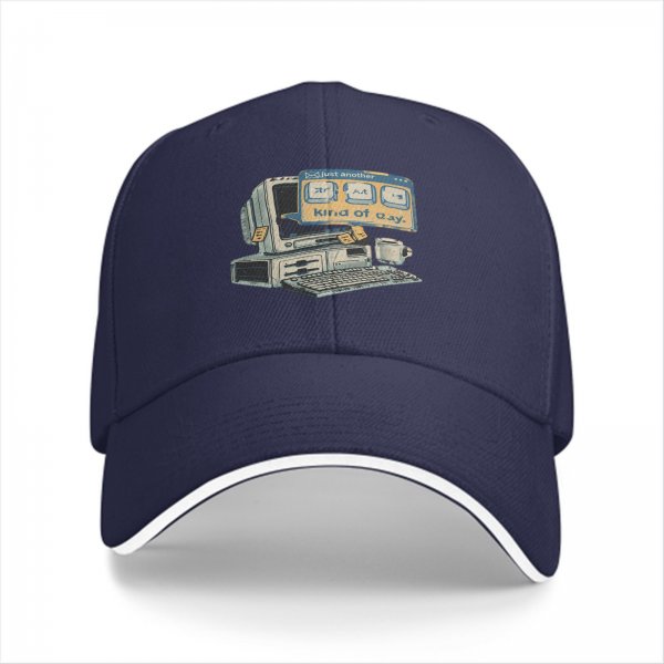 Black baseball cap with retro computer 'just another kind of day' print