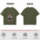 Olive graphic t-shirt with chainsaw man chasing scared person and 'Small Talk Does!' text