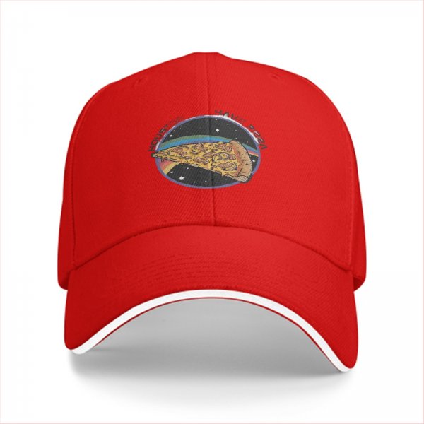 Black Baseball Cap With Space Pizza Slice Graphic Design