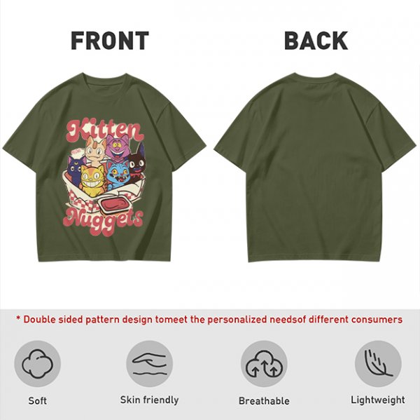 Olive graphic t-shirt with kitten nuggets print