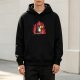 Black hoodie with grumpy toucan on flames graphic