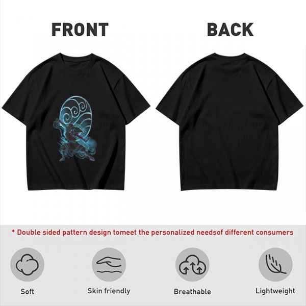 Olive T-shirt with Anime Water Bender Warrior Graphic Print
