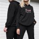 Black Hoodie With Cartoon Business Characters And Food Print