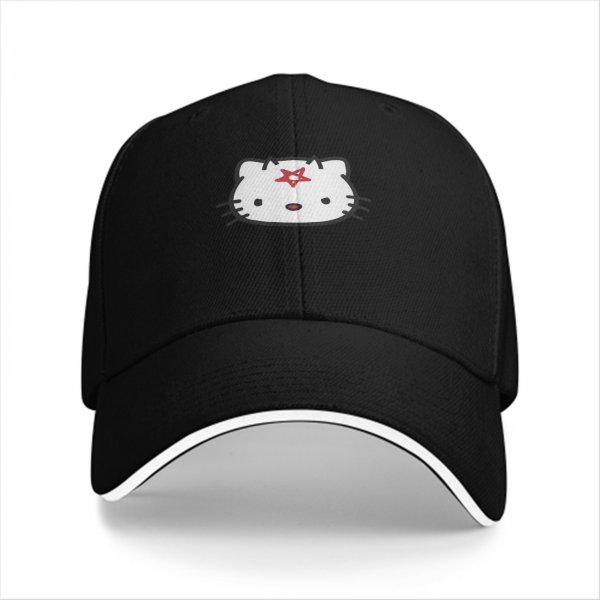 Black Baseball Cap With Pentagram Cat Graphic Design