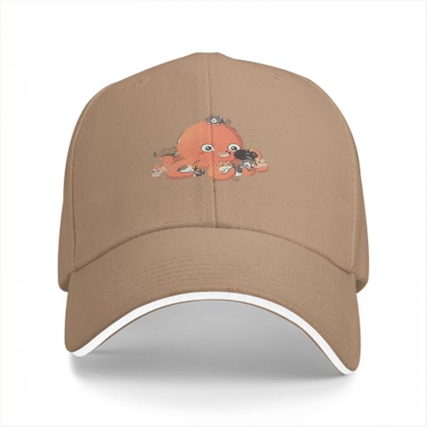 Black Baseball Cap with Cute Octopus and Kittens Graphic