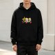 Black hoodie with retro cartoon taco and drink graphic
