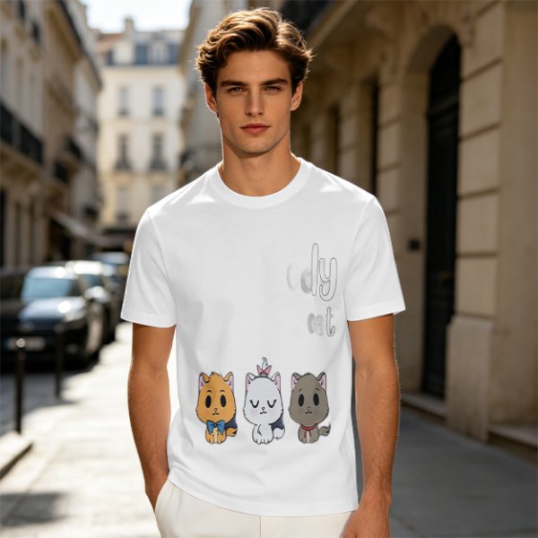 Olive T-Shirt With Cute Kitten Illustrations And Text Print