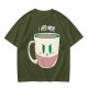Olive Graphic Tee With Angry Coffee Cup I Need More Print