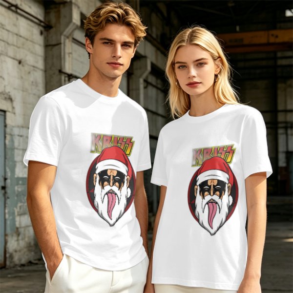Olive T-Shirt with Kriss Santa Rock Band Graphic Print